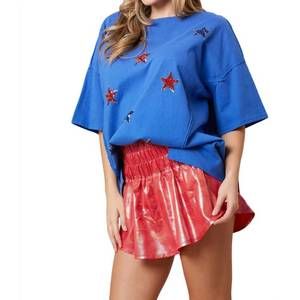 NEW PEACH LOVE star sequin embroidery tee in blue